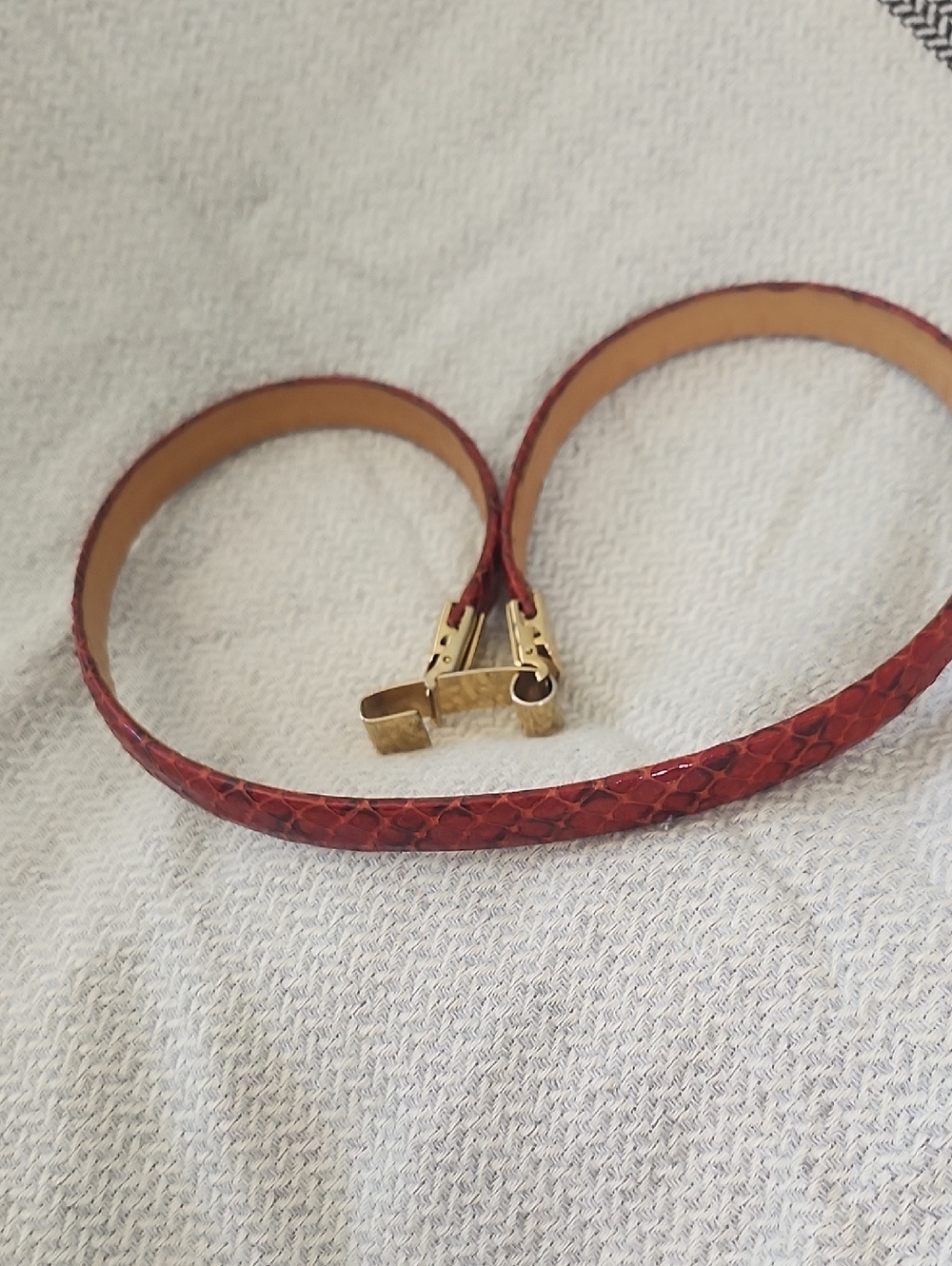 Red Snakeskin-Textured  Belt with Gold Clasp